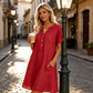 ✨👗 Vestido túnica feminino decote em V com bolsos confortável e respirável