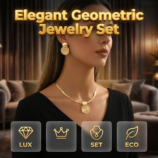 ✨💛 Conjunto de joias geométricas banhado a ouro – colar e brincos elegantes