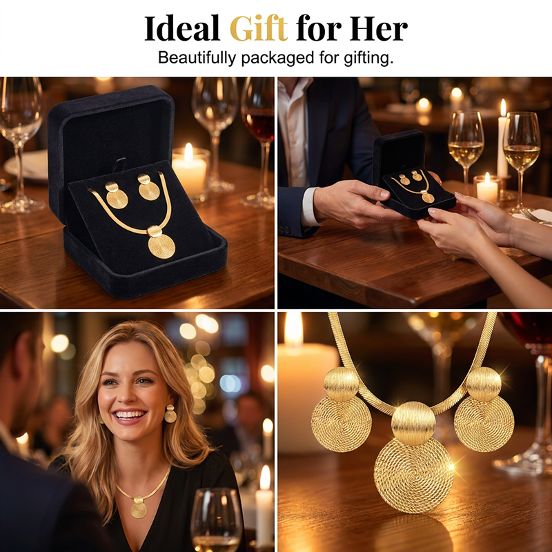 ✨💛 Conjunto de joias geométricas banhado a ouro – colar e brincos elegantes