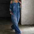 👗✨ Macacão feminino jeans de ombro à mostra com caimento largo que valoriza o corpo com estilo moderno