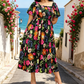 🌸👗 Vestido midi floral elegante com decote quadrado e bolsos – leve e feminino