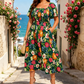 🌸👗 Vestido midi floral elegante com decote quadrado e bolsos – leve e feminino
