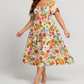 🌸👗 Vestido midi floral elegante com decote quadrado e bolsos – leve e feminino