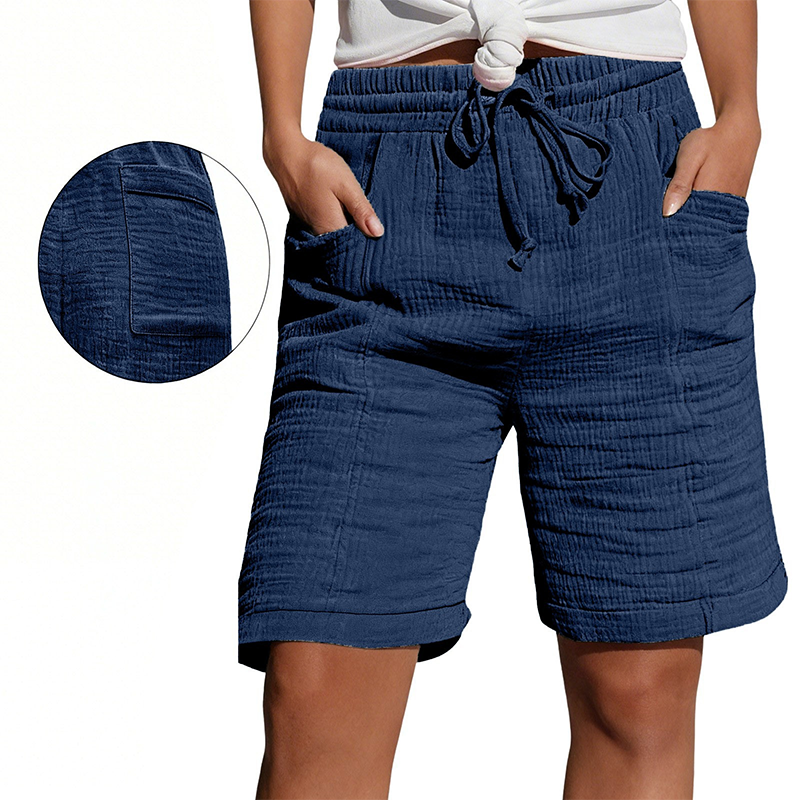 🩳✨ Shorts feminino de cintura alta com cordão ajustável e bolsos para conforto diário