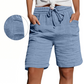 🩳✨ Shorts feminino de cintura alta com cordão ajustável e bolsos para conforto diário