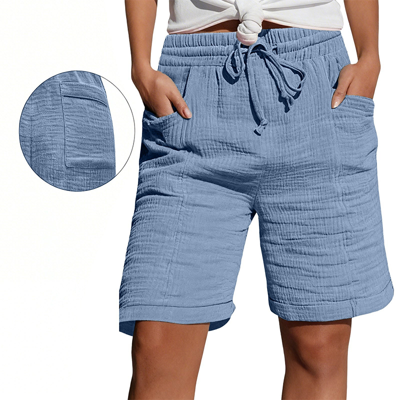 🩳✨ Shorts feminino de cintura alta com cordão ajustável e bolsos para conforto diário
