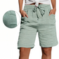 🩳✨ Shorts feminino de cintura alta com cordão ajustável e bolsos para conforto diário