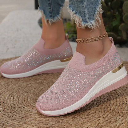 👟✨ Tênis feminino slip-on com strass — conforto, praticidade e elegância em cada passo