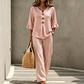 ✨👗 Conjunto de descanso elegante com decote em V leve, confortável e estiloso para o dia a dia