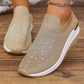 👟✨ Tênis slip-on feminino com strass brilhante e sola plataforma confortável
