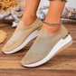 👟✨ Tênis slip-on feminino com strass brilhante e sola plataforma confortável