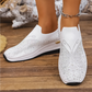 👟✨ Tênis slip-on feminino com strass brilhante e sola plataforma confortável