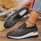 👟✨ Tênis slip-on feminino com strass brilhante e sola plataforma confortável