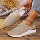👟✨ Tênis slip-on feminino com strass brilhante e sola plataforma confortável