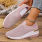 👟✨ Tênis slip-on feminino com strass brilhante e sola plataforma confortável