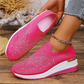 👟✨ Tênis slip-on feminino com strass brilhante e sola plataforma confortável