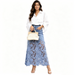 👗✨ Saia jeans feminina com renda floral elegante e cintura alta modeladora