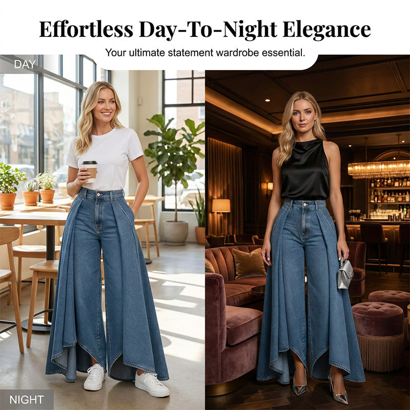 👖✨ Calça jeans de cintura alta e perna larga que alonga a silhueta e valoriza seu estilo com elegância