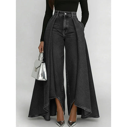 👖✨ Calça jeans de cintura alta e perna larga que alonga a silhueta e valoriza seu estilo com elegância