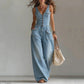 👗✨ Macacão feminino jeans com botões e pernas largas – elegante e confortável