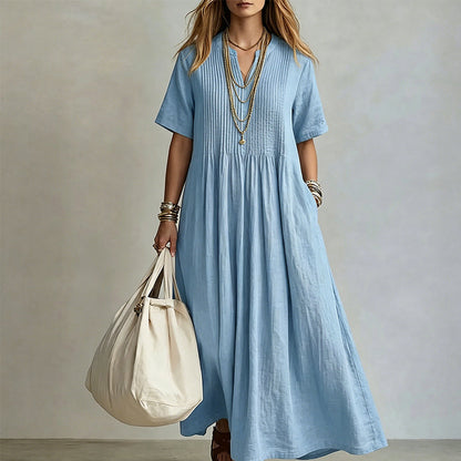 👗✨ Vestido maxi feminino com decote em V que valoriza a silhueta com elegância e conforto