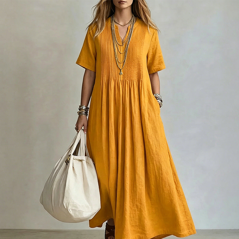 👗✨ Vestido maxi feminino com decote em V que valoriza a silhueta com elegância e conforto