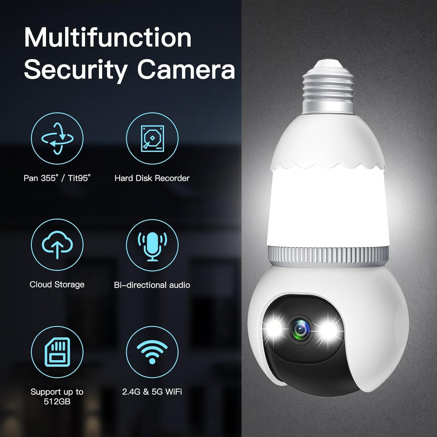🔥Totalmente atualizada✨Câmera de segurança em formato de lâmpada de 4MP, sem fio 5G e 2.4GHz, para ambientes internos e externos, com visão noturna.
