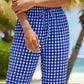 👖✨ Calça capri feminina xadrez com cintura ajustável leve e confortável para o verão