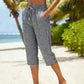 👖✨ Calça capri feminina xadrez com cintura ajustável leve e confortável para o verão