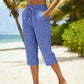 👖✨ Calça capri feminina xadrez com cintura ajustável leve e confortável para o verão