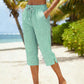 👖✨ Calça capri feminina xadrez com cintura ajustável leve e confortável para o verão