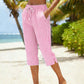 👖✨ Calça capri feminina xadrez com cintura ajustável leve e confortável para o verão