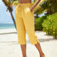 👖✨ Calça capri feminina xadrez com cintura ajustável leve e confortável para o verão