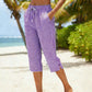 👖✨ Calça capri feminina xadrez com cintura ajustável leve e confortável para o verão
