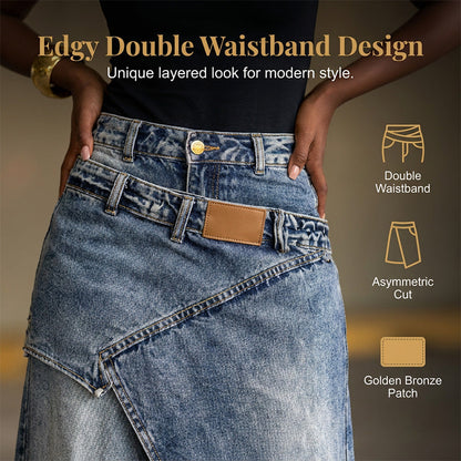 ✨👗 Saia maxi jeans assimétrica com fenda – estilo moderno e elegante