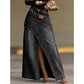 ✨👗 Saia maxi jeans assimétrica com fenda – estilo moderno e elegante