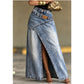 ✨👗 Saia maxi jeans assimétrica com fenda – estilo moderno e elegante
