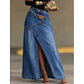 ✨👗 Saia maxi jeans assimétrica com fenda – estilo moderno e elegante