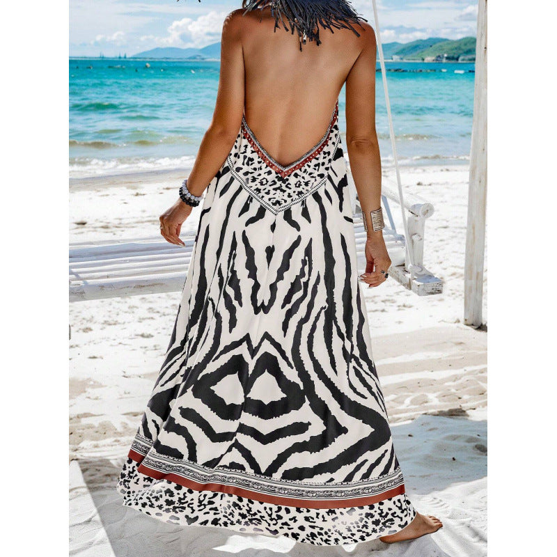 ✨🐆 Vestido boêmio longo com estampa selvagem zebra e leopardo elegante e impactante