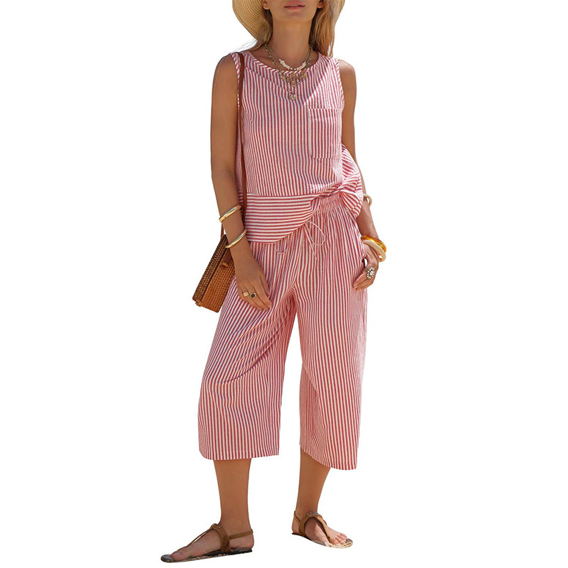 👗☀️ Conjunto feminino verão listrado 2 peças – leve, fresco e elegante