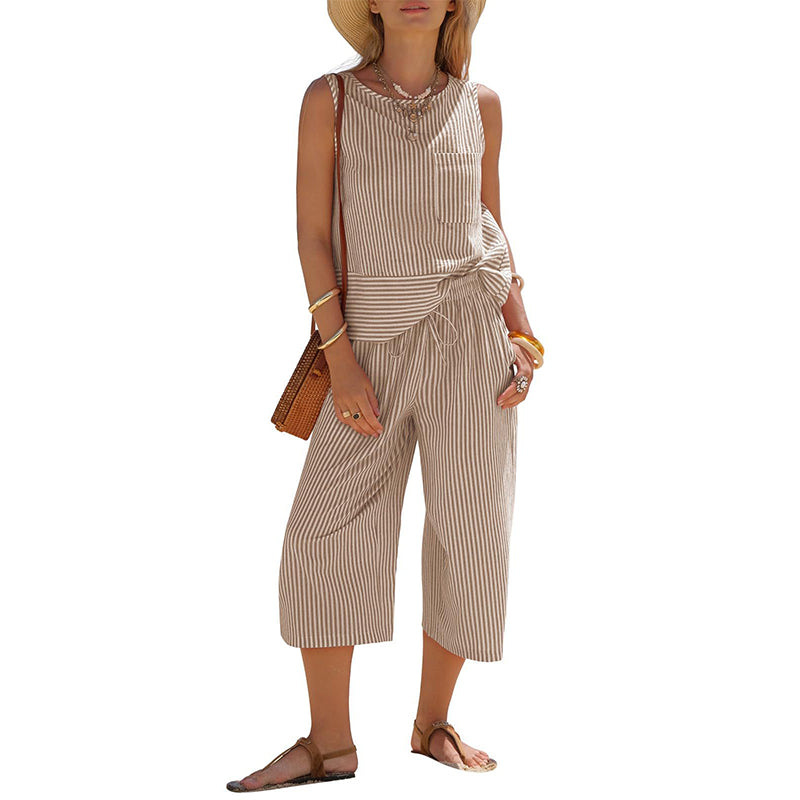 👗☀️ Conjunto feminino verão listrado 2 peças – leve, fresco e elegante