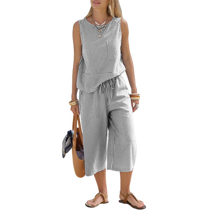 👗☀️ Conjunto feminino verão listrado 2 peças – leve, fresco e elegante