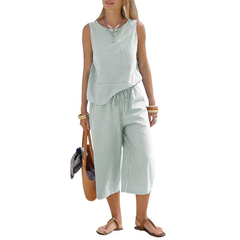 👗☀️ Conjunto feminino verão listrado 2 peças – leve, fresco e elegante