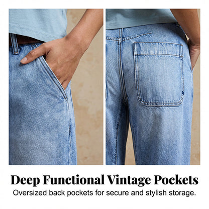 👖✨ Calça jeans feminina de perna larga cropped elegante e confortável para o dia a dia