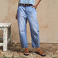 👖✨ Calça jeans feminina de perna larga cropped elegante e confortável para o dia a dia