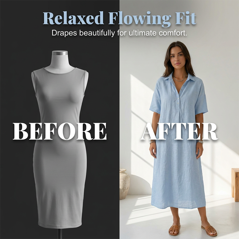 👗✨ Vestido camisa midi feminino leve e elegante com caimento solto e respirável