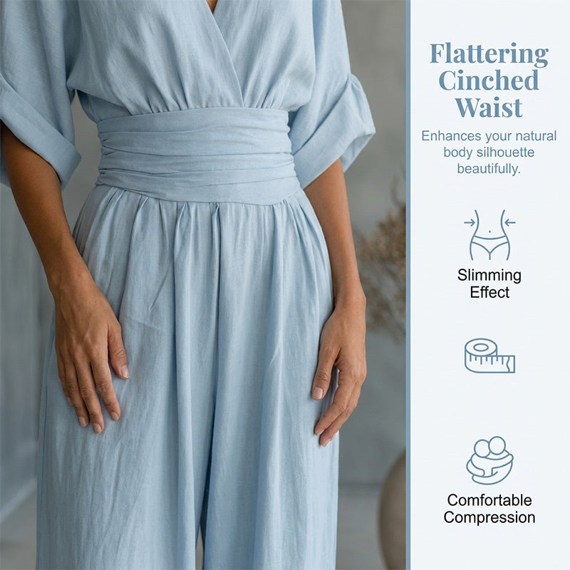 👗✨ Macacão feminino elegante com decote em V e cintura marcada que valoriza a silhueta