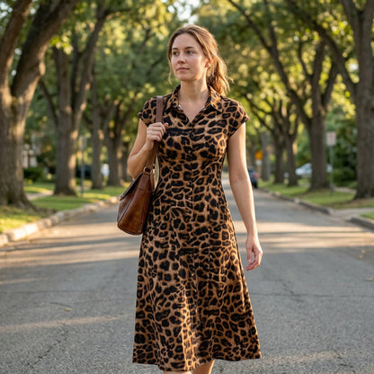 👗🐆 Vestido feminino elegante com estampa de leopardo – chique, marcante e super favorecedor