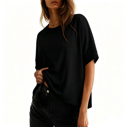 Camiseta feminina confortável com gola redonda