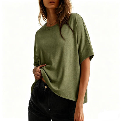 Camiseta feminina confortável com gola redonda